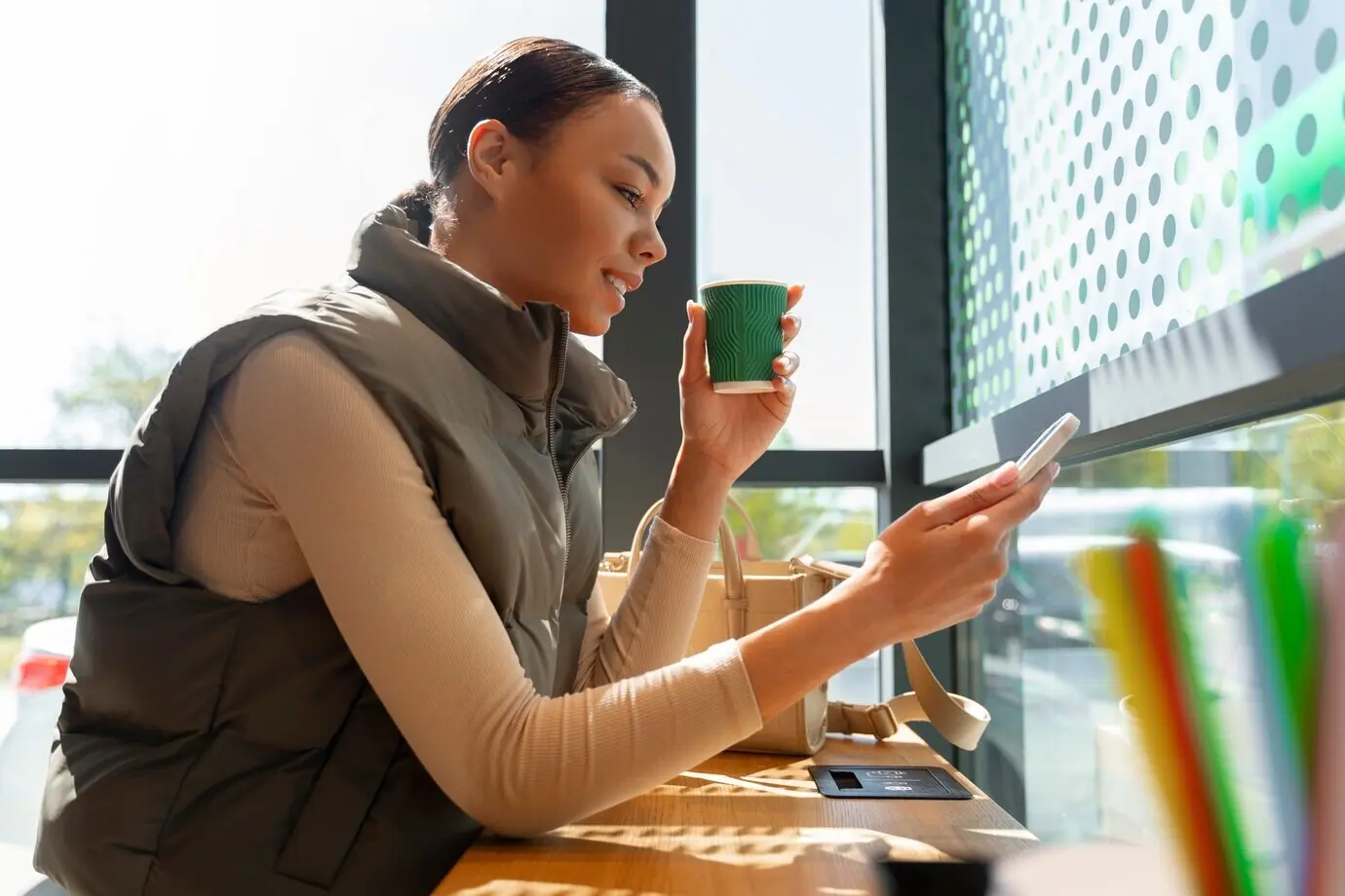 Ansicht einer Frau an der Tankstelle